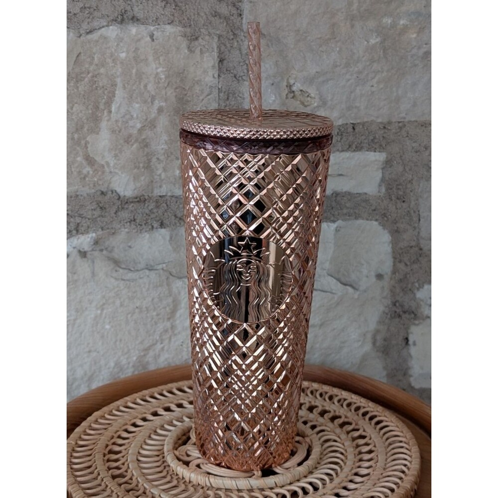 NEW Starbucks Rose Gold Metallic Studded Venti Tumbler 24oz Limited Edition 2023